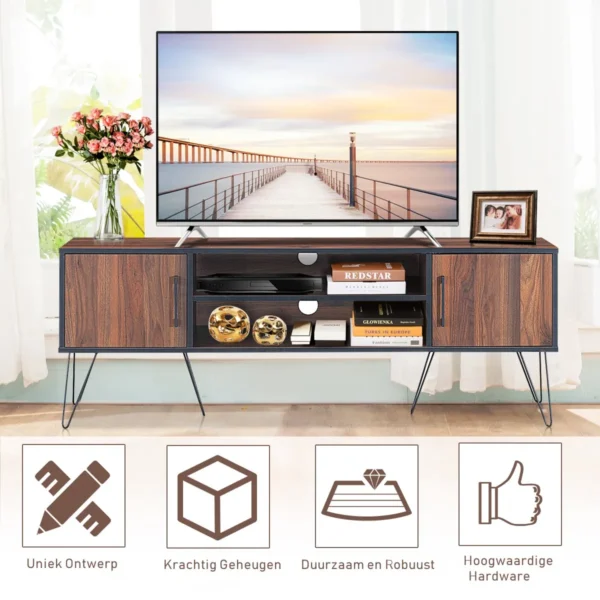 Tv kast met 2 deuren & 2 open schappen & kabelmanagement gaten voor tv's tot 60 inch walnoot 2