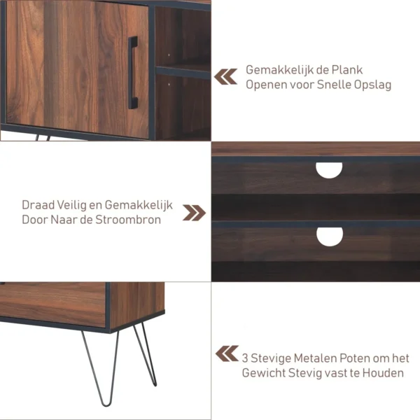 Tv kast met 2 deuren & 2 open schappen & kabelmanagement gaten voor tv's tot 60 inch walnoot 4