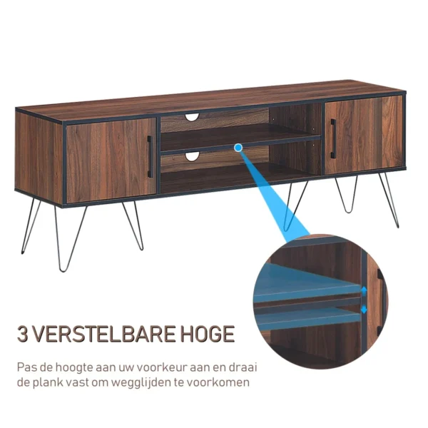Tv kast met 2 deuren & 2 open schappen & kabelmanagement gaten voor tv's tot 60 inch walnoot 5
