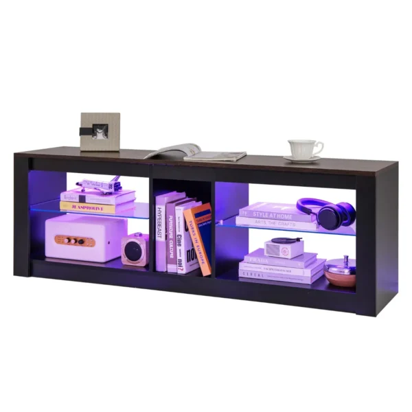 Tv kast met ledverlichting televisietafel voor tv's tot 65 inch tv kast met 2 verstelbare glazen planken en open vak lowboard tv rek 2