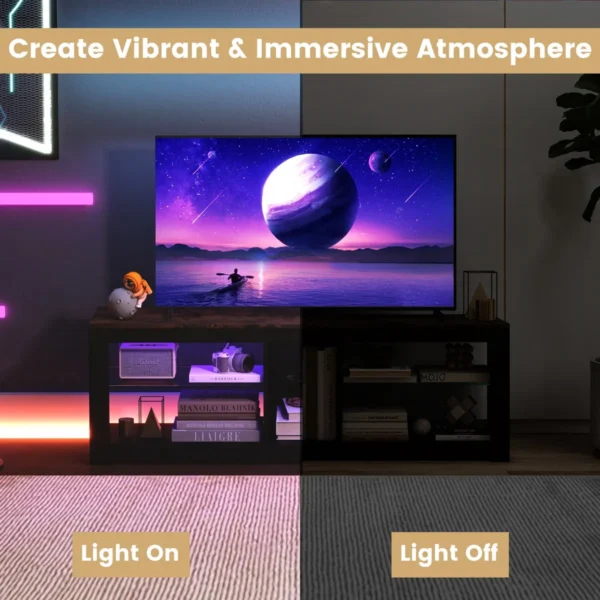 Tv kast met ledverlichting televisietafel voor tv's tot 65 inch tv kast met 2 verstelbare glazen planken en open vak lowboard tv rek 4