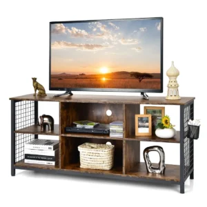 Tv kast voor televisies tot 65" tv rek met 3 niveaus opbergmand 2 kabelgaten houten tv standaard voor slaapkamer woonkamer 1