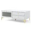 Tv meubel voor 55 inch tv tv console met opklapbare deur van gehard glas en metalen poten modern entertainmentcentrum lichtgrijs 2