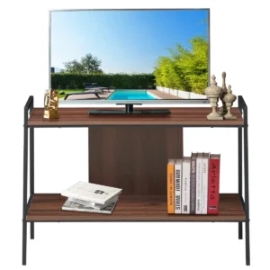 Tv standaard houten mediatafel met 2 lagen voor tv's tot 32" opslag plank walnoot 1