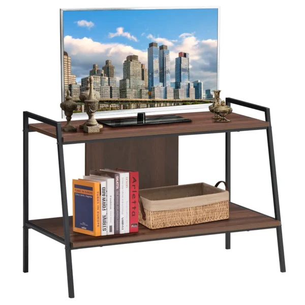 Tv standaard houten mediatafel met 2 lagen voor tv's tot 32" opslag plank walnoot 4