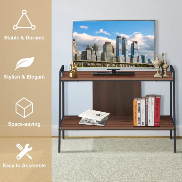 Tv standaard houten mediatafel met 2 lagen voor tv's tot 32" opslag plank walnoot 5