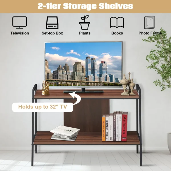 Tv standaard houten mediatafel met 2 lagen voor tv's tot 32" opslag plank walnoot 6