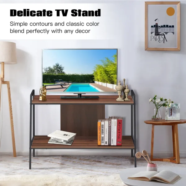 Tv standaard houten mediatafel met 2 lagen voor tv's tot 32" opslag plank walnoot 7