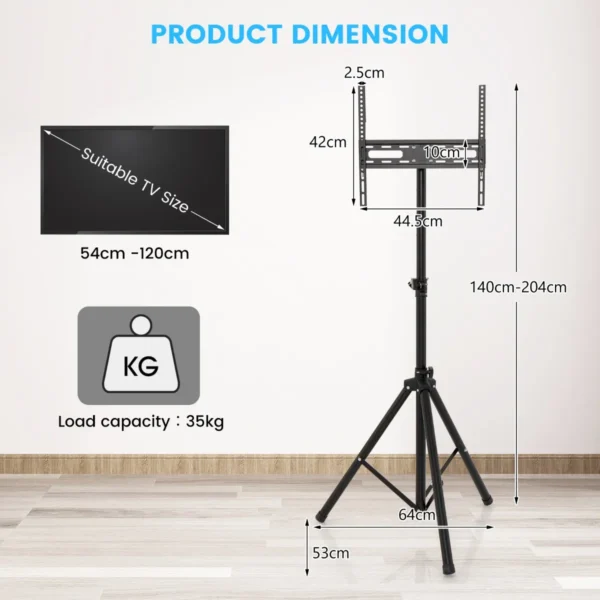 Tv standaard in hoogte verstelbaar tv vloerstandaard voor 21 47 inch plasma/lcd/led tv & plat tot 35 kg draagbaar 450 x 100 mm zwart 2