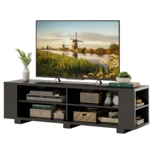 Tv standaard met 6 vakken tv bank voor tv's tot 65" 4 kabelmanagementgaten verstelbare planken 150 x 39 x 45 cm zwart 1