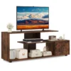 Tv standaard voor tv's tot 55" 3 laags asymmetrische media eenheid planken kast 5 poten entertainmentcentrum bruin 1