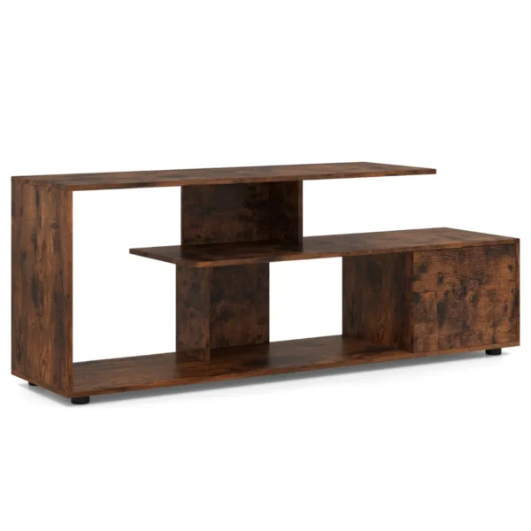 Tv standaard voor tv's tot 55" 3 laags asymmetrische media eenheid planken kast 5 poten entertainmentcentrum bruin 2
