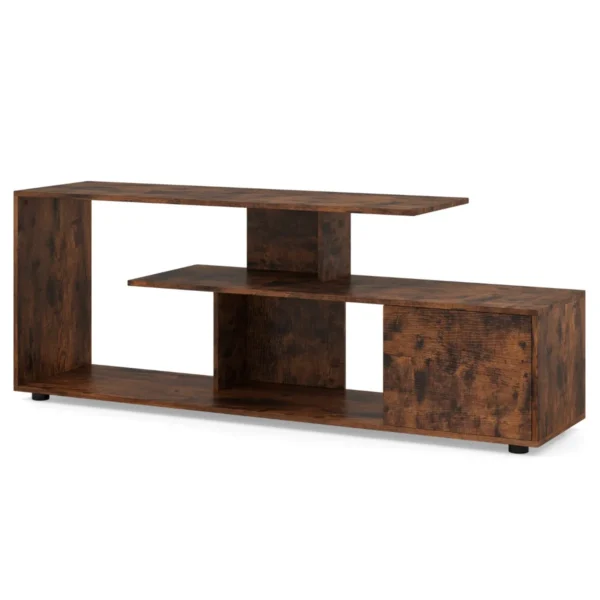 Tv standaard voor tv's tot 55" 3 laags asymmetrische media eenheid planken kast 5 poten entertainmentcentrum bruin 3