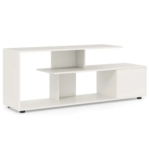 Tv standaard voor tv's tot 55" 3 laags asymmetrische media eenheid planken kast 5 poten entertainmentcentrum wit 2