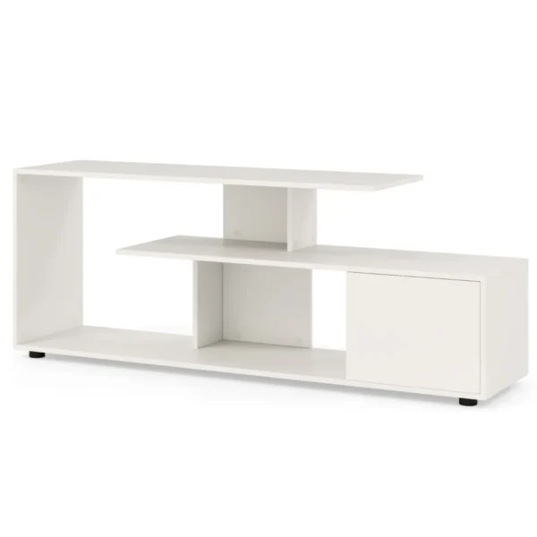 Tv standaard voor tv's tot 55" 3 laags asymmetrische media eenheid planken kast 5 poten entertainmentcentrum wit 3