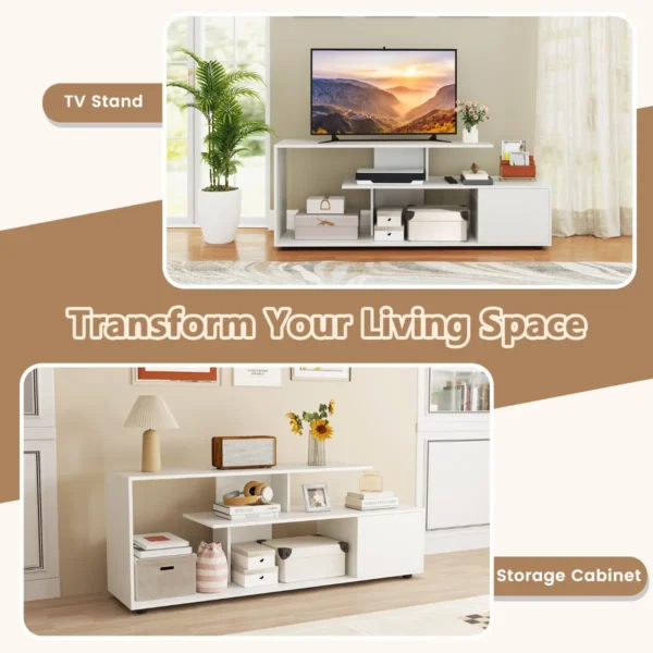 Tv standaard voor tv's tot 55" 3 laags asymmetrische media eenheid planken kast 5 poten entertainmentcentrum wit 6