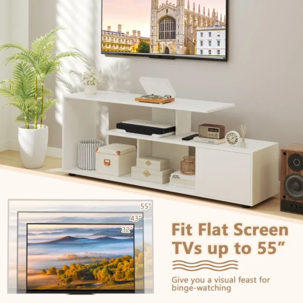 Tv standaard voor tv's tot 55" 3 laags asymmetrische media eenheid planken kast 5 poten entertainmentcentrum wit 7