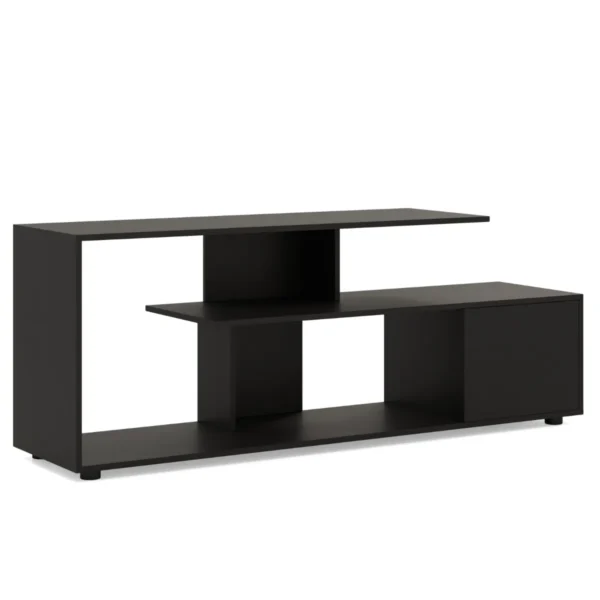 Tv standaard voor tv's tot 55" 3 laags asymmetrische media eenheid planken kast 5 poten entertainmentcentrum zwart 2