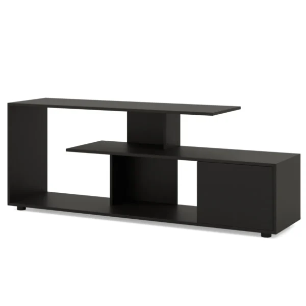 Tv standaard voor tv's tot 55" 3 laags asymmetrische media eenheid planken kast 5 poten entertainmentcentrum zwart 3