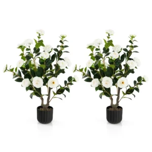 Twee 95 cm kunstcamelia kunstplant met nepbloemen in een cementpot nepbloemenplant winkeldecoratie kantoordecoratie (2 , wit） 1