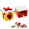 Twee verdiepingen tellend kerstkattenhuis stapelbare geschenkdoosvormige kattenunits met strik modern en warm kattenbed 1