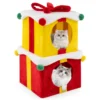 Twee verdiepingen tellend kerstkattenhuis stapelbare geschenkdoosvormige kattenunits met strik modern en warm kattenbed 2