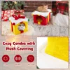Twee verdiepingen tellend kerstkattenhuis stapelbare geschenkdoosvormige kattenunits met strik modern en warm kattenbed 6