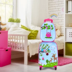 Tweedelige kofferset voor kinderen trolley koffer met een schattig patroon roze + blauw 1