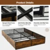Tweepersoonsbed frame slijtvast metalen bed met 4 laden houten voeteneinde rustiek bruin 7