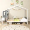 Tweepersoonsbed met bureau houten platformbed met hekvormig hoofdeinde lattenbodem met 18 houten latten 200 x 140 cm 7