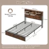 Tweepersoonsbedframe 200 x 140 cm met laadstation stevig metalen platformbed met hoofdbord met opbergruimte lattenbodem bruin 2