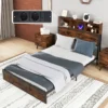 Tweepersoonsbedframe 200 x 140 cm met laadstation stevig metalen platformbed met hoofdbord met opbergruimte lattenbodem bruin 3