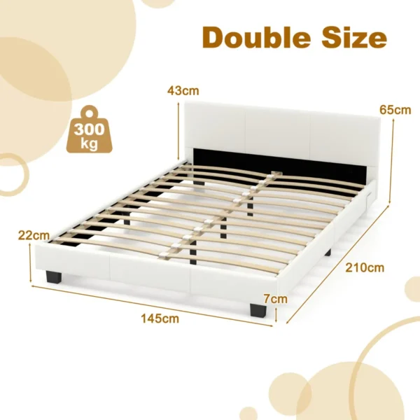 Tweepersoonsbedframe met hoofd & voetbord gestoffeerd platformbed met led verlichting bedframe met houten lattenbodem wit 2