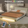Tweepersoonsbedframe met hoofd & voetbord gestoffeerd platformbed met led verlichting bedframe met houten lattenbodem wit 3