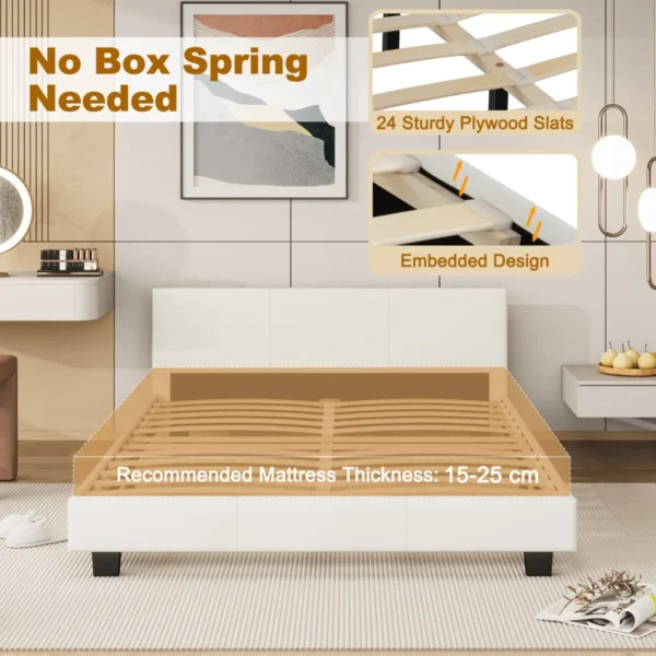 Tweepersoonsbedframe met hoofd & voetbord gestoffeerd platformbed met led verlichting bedframe met houten lattenbodem wit 4