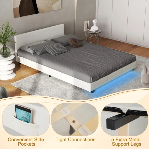Tweepersoonsbedframe met hoofd & voetbord gestoffeerd platformbed met led verlichting bedframe met houten lattenbodem wit 6