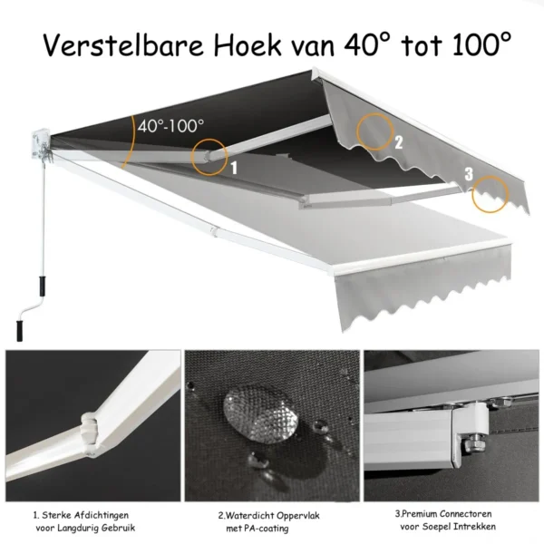 Uitschuifbare luifel aluminium terrasschaduw uitschuifbaar 245 x 200 cm grijs 4