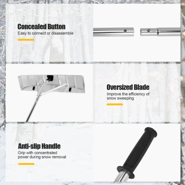 Uitschuifbare sneeuwhark van 148 608 cm aluminium sectionaal sneeuwruimgereedschap 1 stang en 4 verlengstukken blad van 63 cm 2 rollen 7