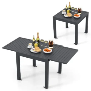 Uitschuifbare terraseettafel 80 160 cm uitbreidbare aluminium tafel voor 4 6 personen lattenbodem vierkante donkergrijs 1