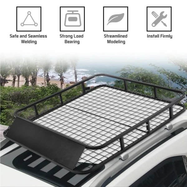Universele dakrek lading mand zwarte auto bovenaan bagage houder met wind kuip 75 kg capaciteit 122 x 102 x 15 cm 3