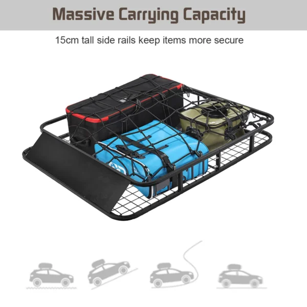 Universele dakrek lading mand zwarte auto bovenaan bagage houder met wind kuip 75 kg capaciteit 122 x 102 x 15 cm 7