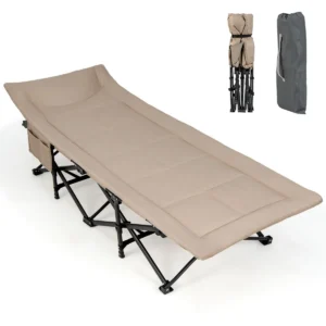 Veldbed inklapbaar campingbed klapbed met zijzak draagbare campingstoel incl. draagtas logeerbed voor binnen en buiten kaki 1
