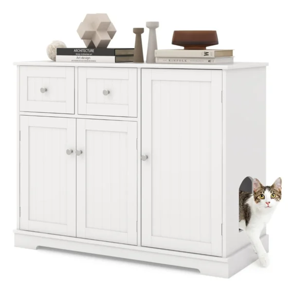Verborgen kattenbakkast met opbergruimte houten kattenkast met 3 deuren en 2 lades anti kantelsets binnenmeubilair voor katten 2