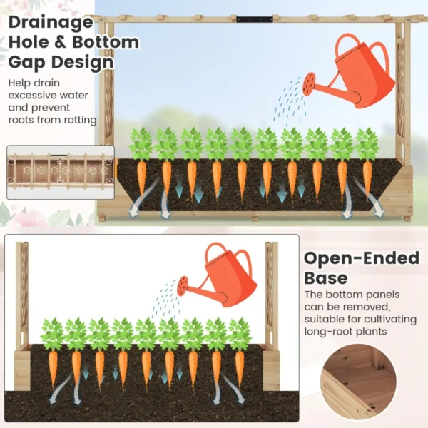 Verhoogd bloembed met rankrooster en hangend dak bloembak voor klimplanten en hangende manden voor binnenplaats tuin naturel 6