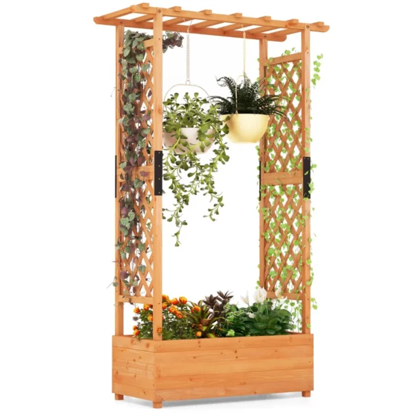 Verhoogd bloembed met rankrooster en hangend dak plantenbak bloembak voor klimplanten en hangende manden voor balkon tuin 1