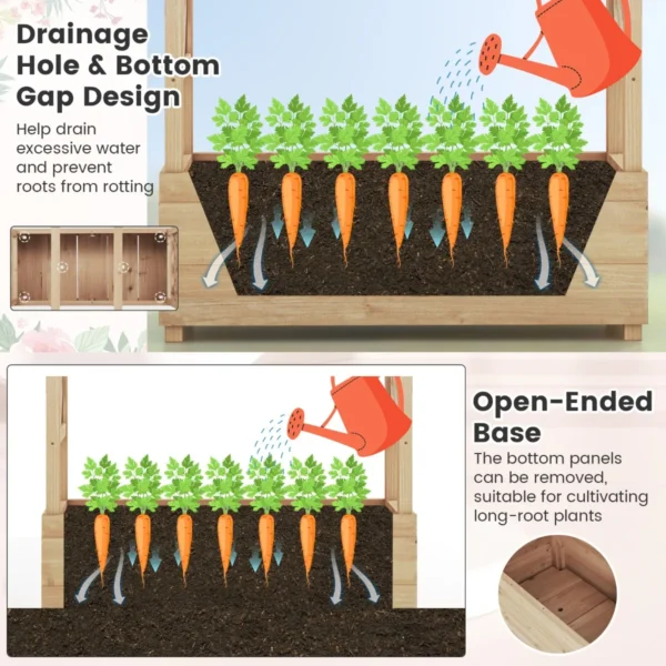 Verhoogd bloembed met rankrooster en hangend dak plantenbak bloembak voor klimplanten en hangende manden voor balkon tuin naturel 7