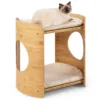Verhoogd kattenbed schattige kleine kattenboom met 2 niveaus voor binnenkatten met frame van natuurlijk bamboe natuurlijk 2