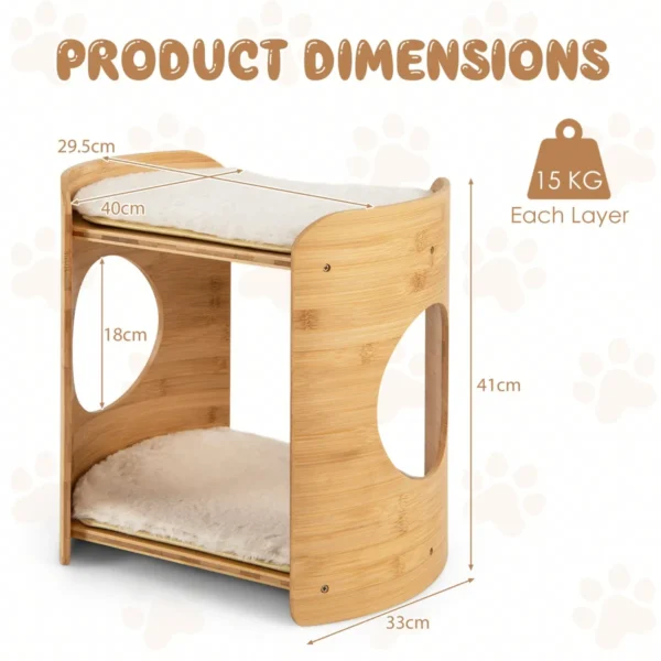Verhoogd kattenbed schattige kleine kattenboom met 2 niveaus voor binnenkatten met frame van natuurlijk bamboe natuurlijk 3
