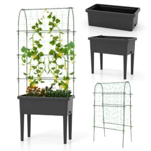 Verhoogd tuinbed met automatische besproeiing verhoogde plantenbak met hekwerk waterpeilindicator drainagegat voor groenten klimplanten 1