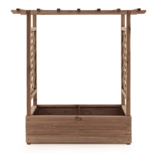 Verhoogd tuinbed met gebogen traliewerk hangend dak plantenbak afvoergaten houten plantenbak voor binnen en buiten bruin 1
